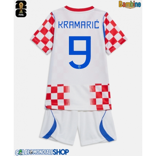 Maglie da calcio Croazia Andrej Kramaric #9 Prima Maglia Bambino Mondiali 2026  Manica Corta + Pantaloni corti)